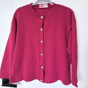 Elegant Red Cardigan with Pearl Buttons